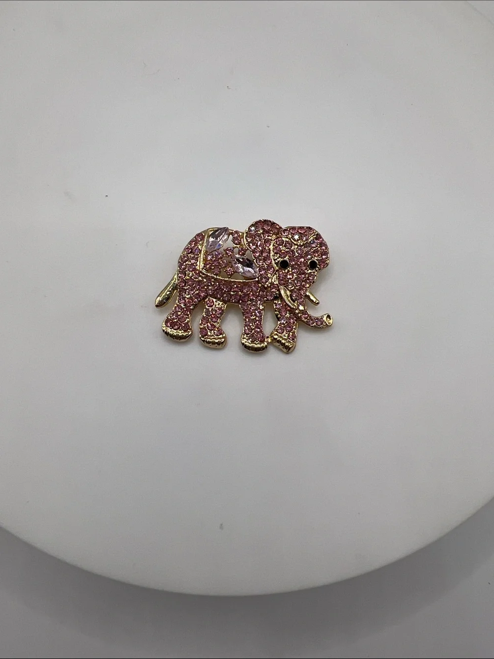 475. Gold Tone with Pink Crystal Elephant Brooch